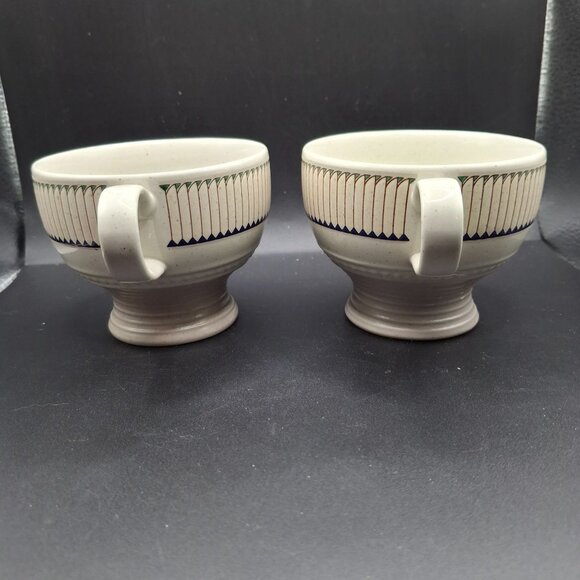 Mikasa Stone Craft Libretto Set Of 2 Footed Mugs Navy Tan Speckled Design - Picture 2 of 7